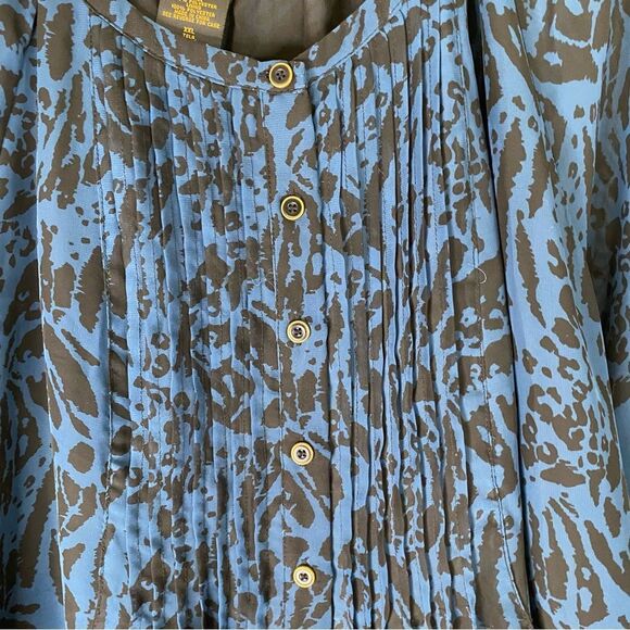 Grace Elements Top Women’s Blue Black Sheer Pockets Pleated Button Down XXL - Picture 5 of 14
